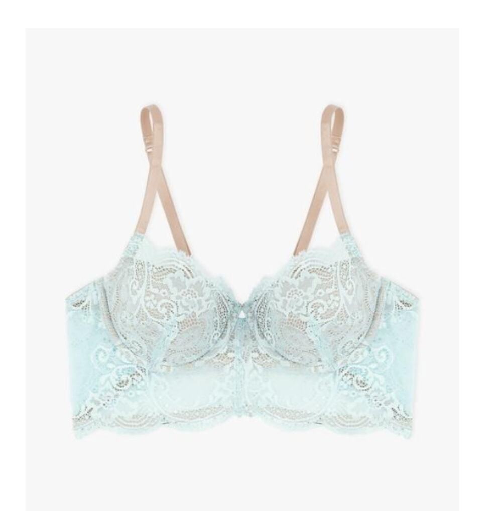 ThirdLove Long Line Lace Balconette Bra 32F Pale Blue Nude Underwire